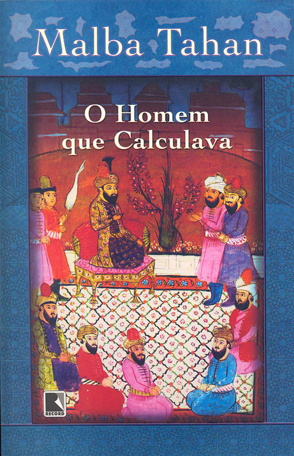 O homem que calculava, capa azul com homens árabes sentados sobre os joelhos ao redor do sultão