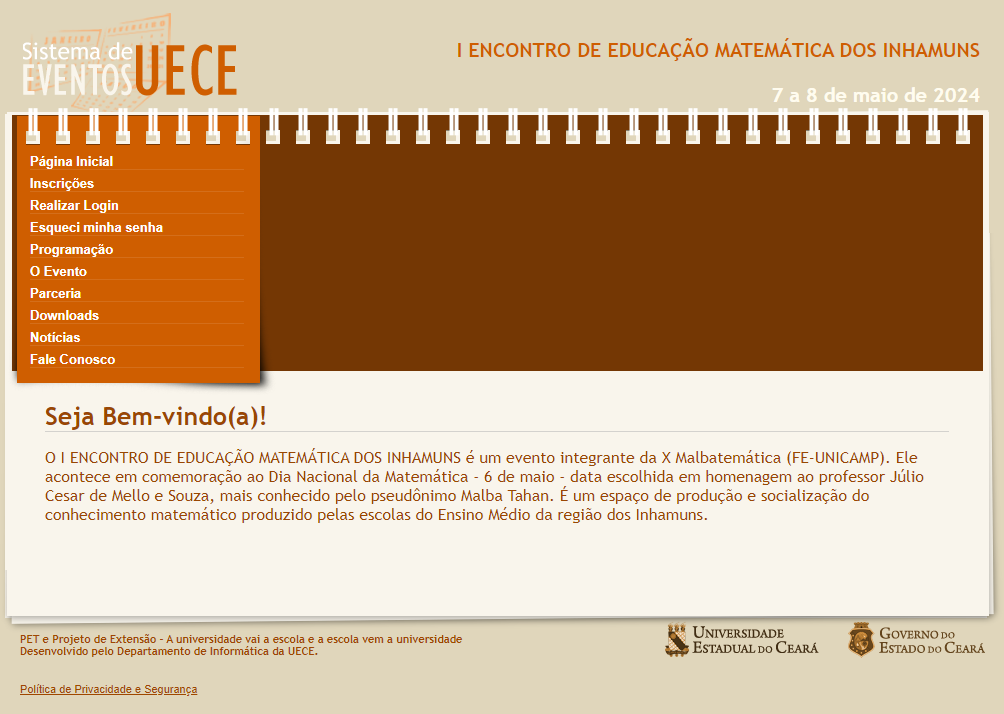 Site I ENCONTRO DE EDUCAÇÃO MATEMÁTICA DOS INHAMUNS