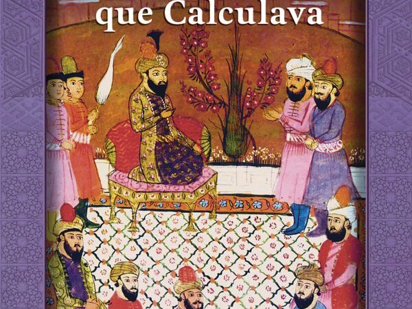 O Homem que Calculava Capa Dura. Capa roxa com ilustrções de homens árabes sentados sobre os joelhos ao redor do sultão