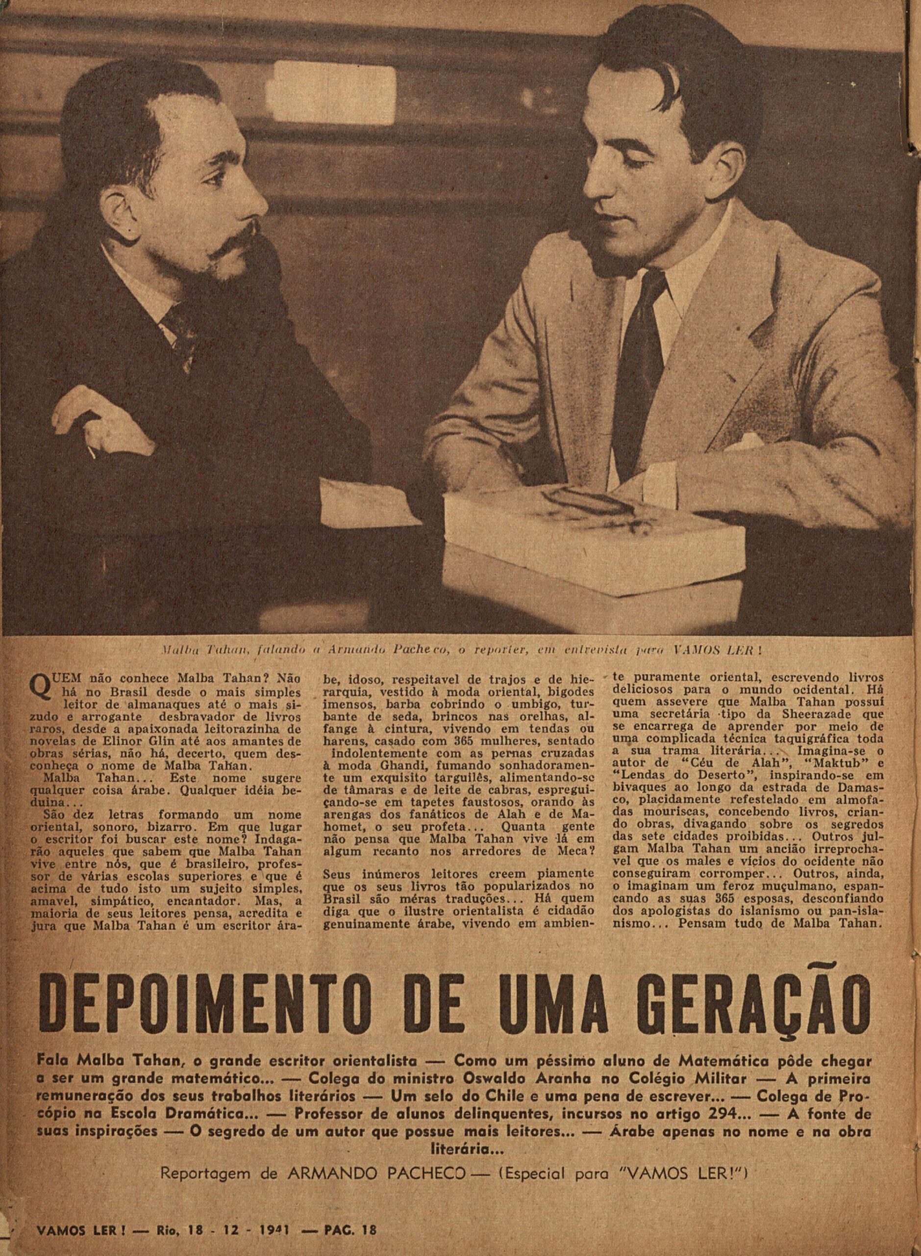 Reportagem de Armando Pacheco, Vamos Ler, 1941