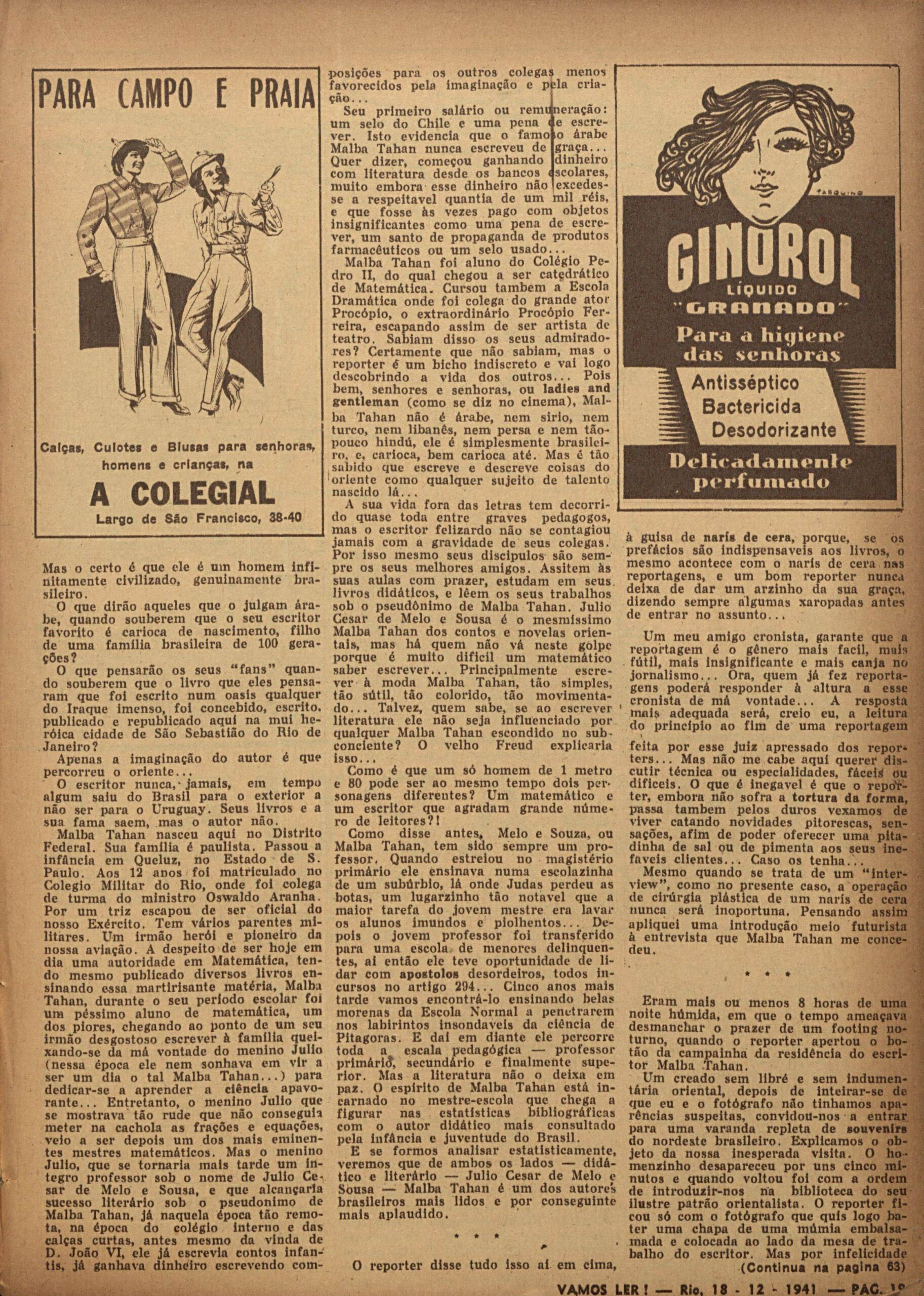 Reportagem de Armando Pacheco, Vamos Ler, 1941
