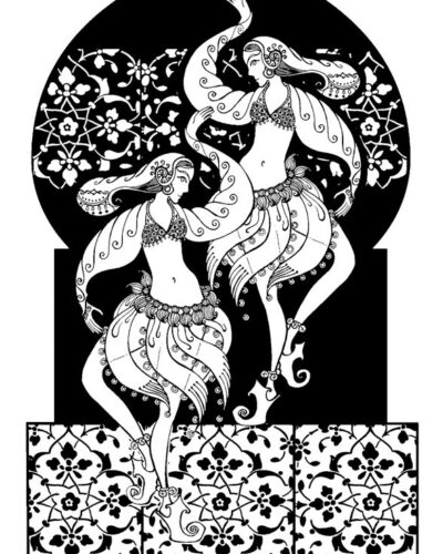 Saias das Dançarinas - O homem que Calculava (87ª ed. Record, 2015) - Thais Linhares Marca-pagina com ilustração das Dançarinas das saias de pontas do livro O Homem que calculava