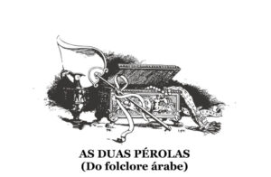 Ilustração de baú de tesouro com título As Duas Pérolas ( Do folclore Árabe)