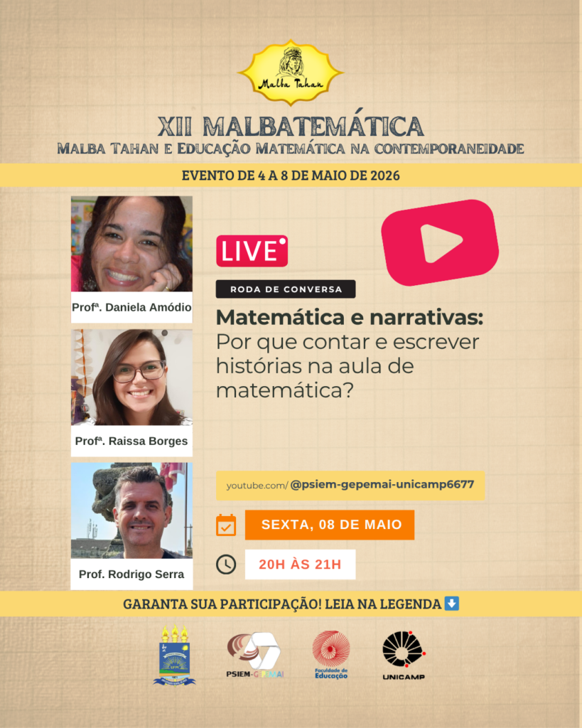 Card de conferência do evento Malbatemática com destaque “LIVE”.